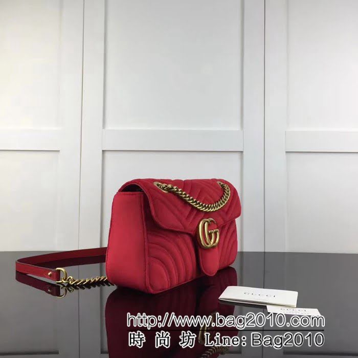 GUCCI古馳頂級原單 新款專櫃品質 實物實拍 443497絨布 大紅鏈條單肩斜挎包 HY1122